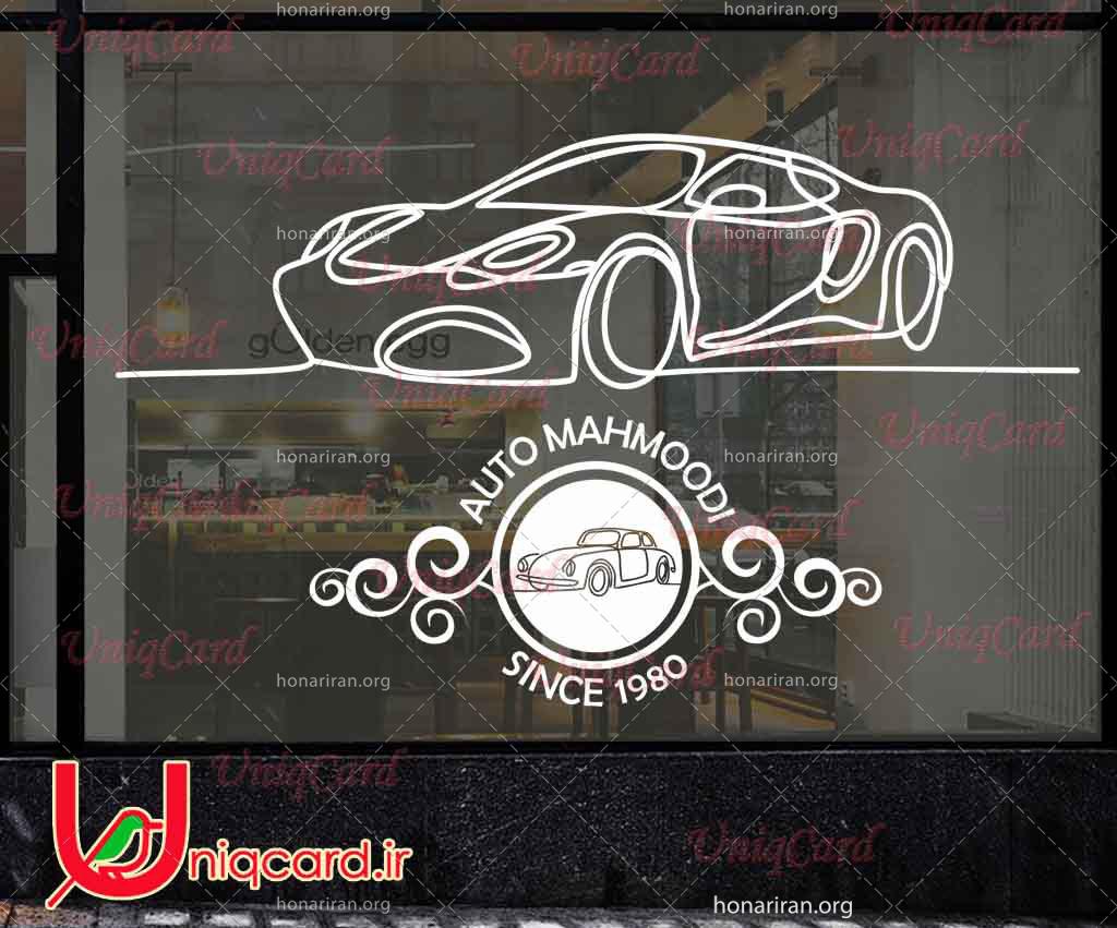 طرح لایه باز cdr کورل دراو استیکر و برچسب دیوار و شیشه نمایشگاه موتورسیکلت با طرح ماشین خارجی
