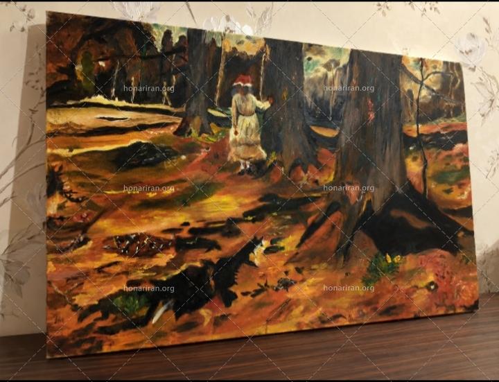 تابلو رنگ روغن Girl white in the Woods