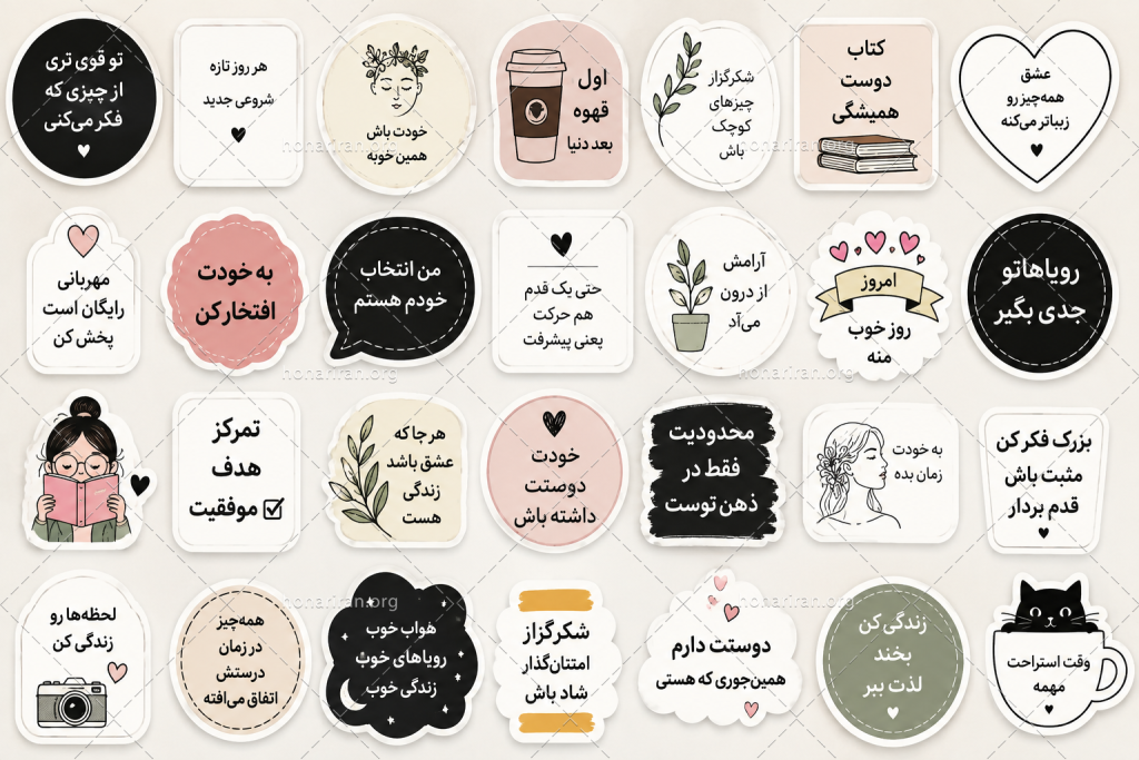 پک ۲۴ عددی استیکر انگیزشی و کافه