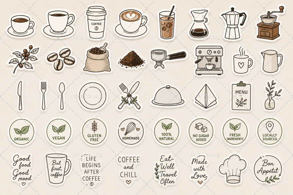 پک جامع استیکر کافه، قهوه و سبک زندگی (Coffee Culture Edition)