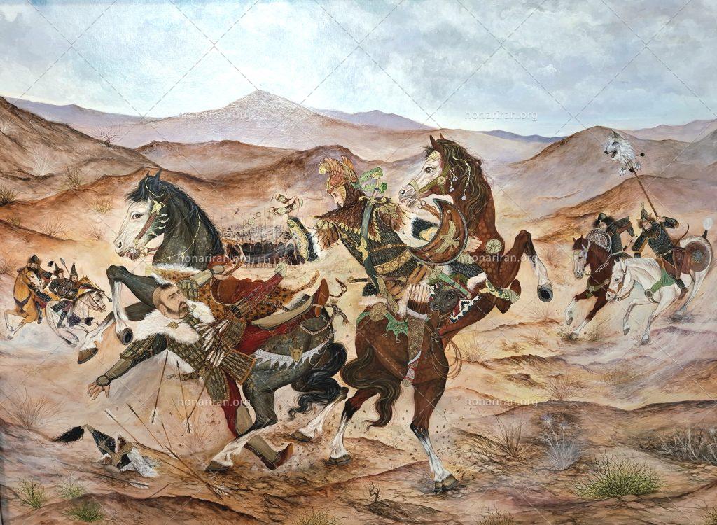 تابلو نقاشی مینیاتور | رزم رستم و افراسیاب