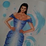 نقاشی آبرنگ طراحی لباس | الماس آبی