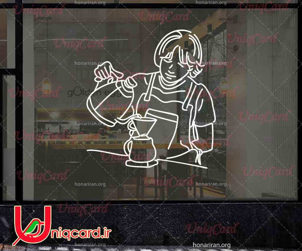 وکتور خطی استیکر و برچسب دیوار و شیشه کافی شاپ با طرح پسر باریستامن