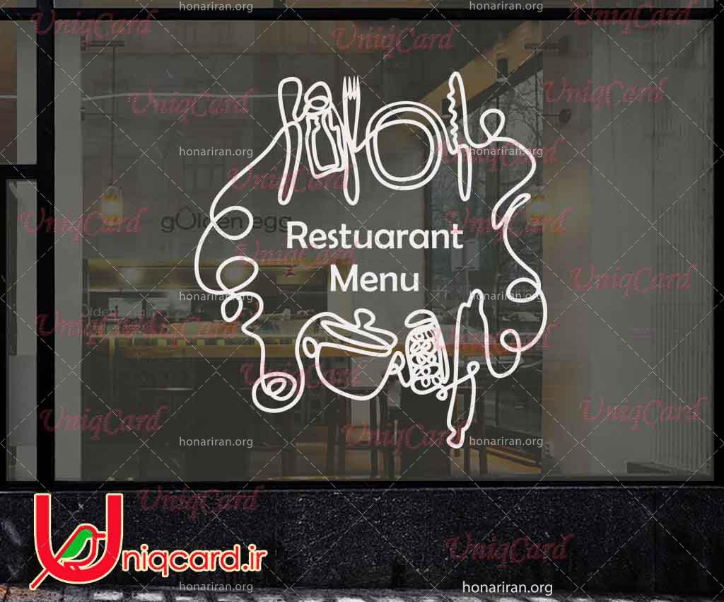 وکتور خطی استیکر و برچسب دیوار و شیشه رستوران با طرح وسایل آشپزخانه